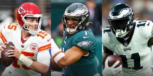Patrick Mahomes, Jalen Hurts, AJ Brown